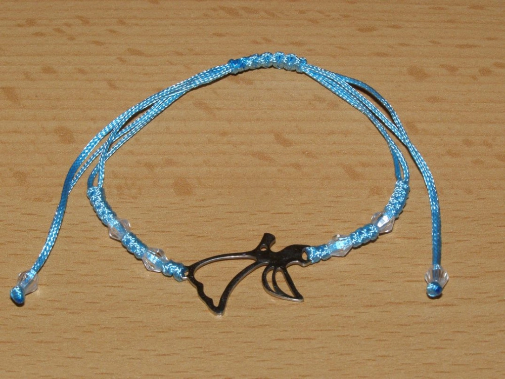 Drhaný Shamballa náramek - nerez - Anděl - světle modrá šňůrka - dnn3