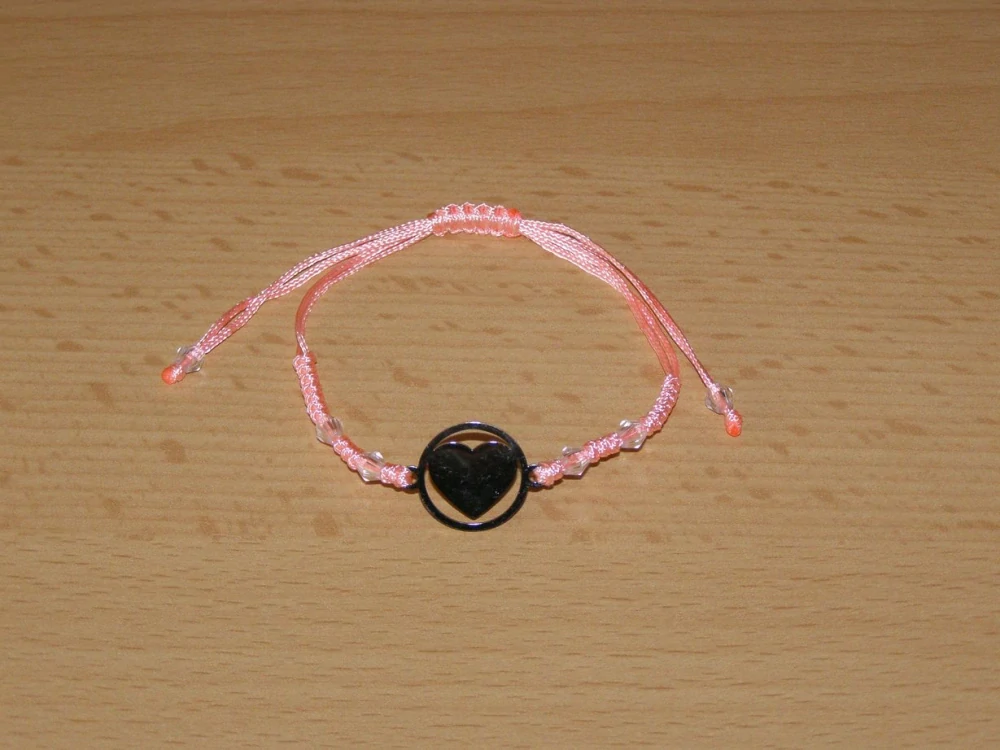 Drhaný Shamballa náramek - nerez - Srdíčko - lososová šňůrka - dnn5