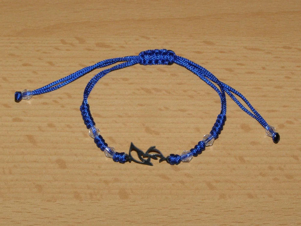 Drhaný Shamballa náramek - nerez - Delfínci - tmavě modrá šňůrka - dnn12