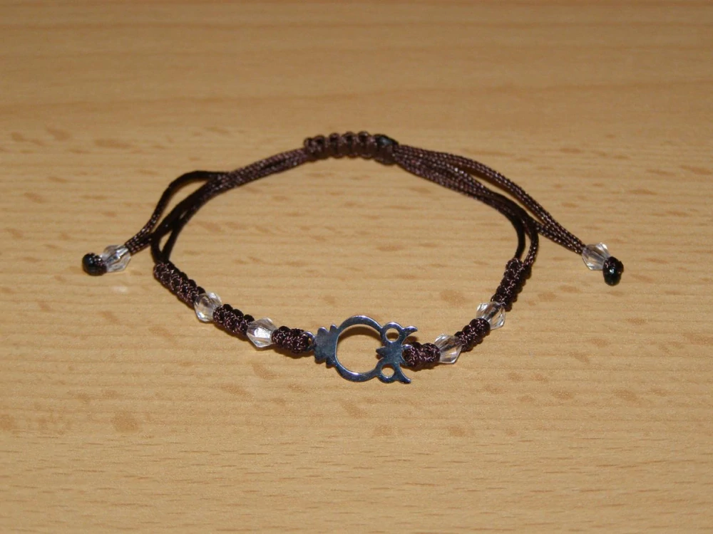 Drhaný Shamballa náramek - nerez - Sova - hnědá šňůrka - dnn14