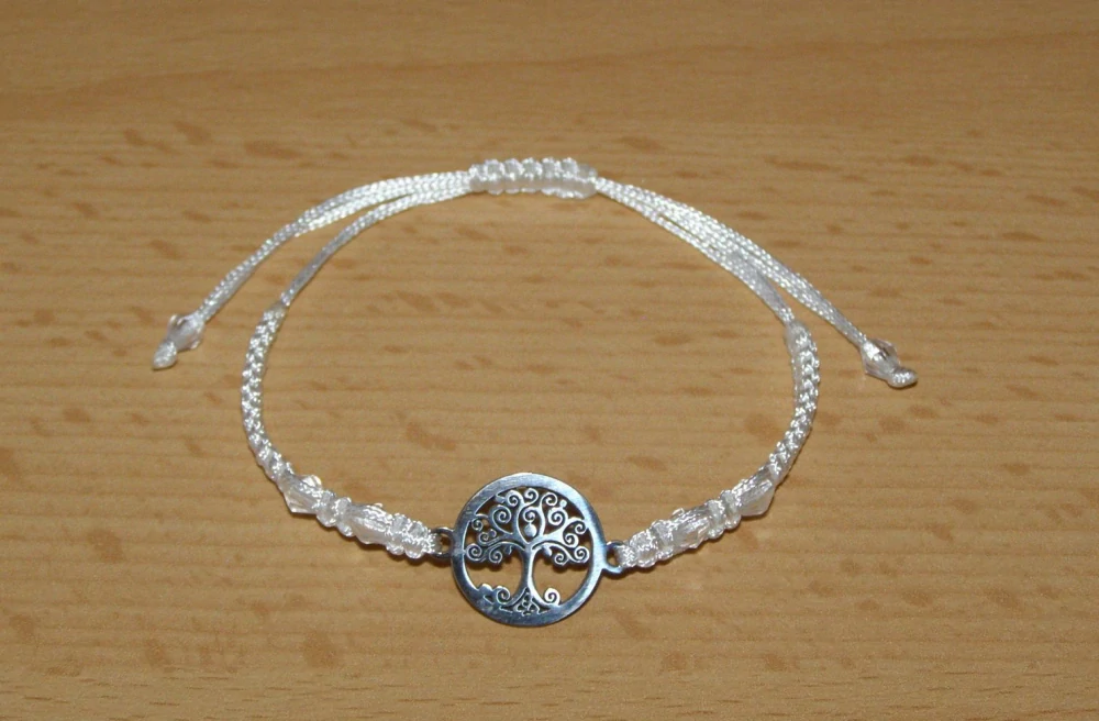 Drhaný Shamballa náramek - nerez - Strom života - bílá šňůrka - dnn21