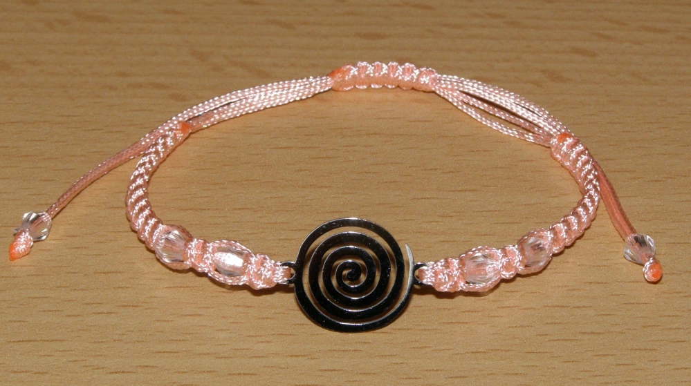 Drhaný Shamballa náramek - nerez - Spirála - lososová šňůrka - dnn32