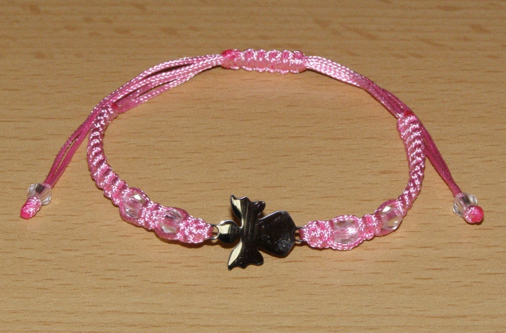 Drhaný Shamballa náramek - nerez - Anděl - růžová šňůrka - dnn34