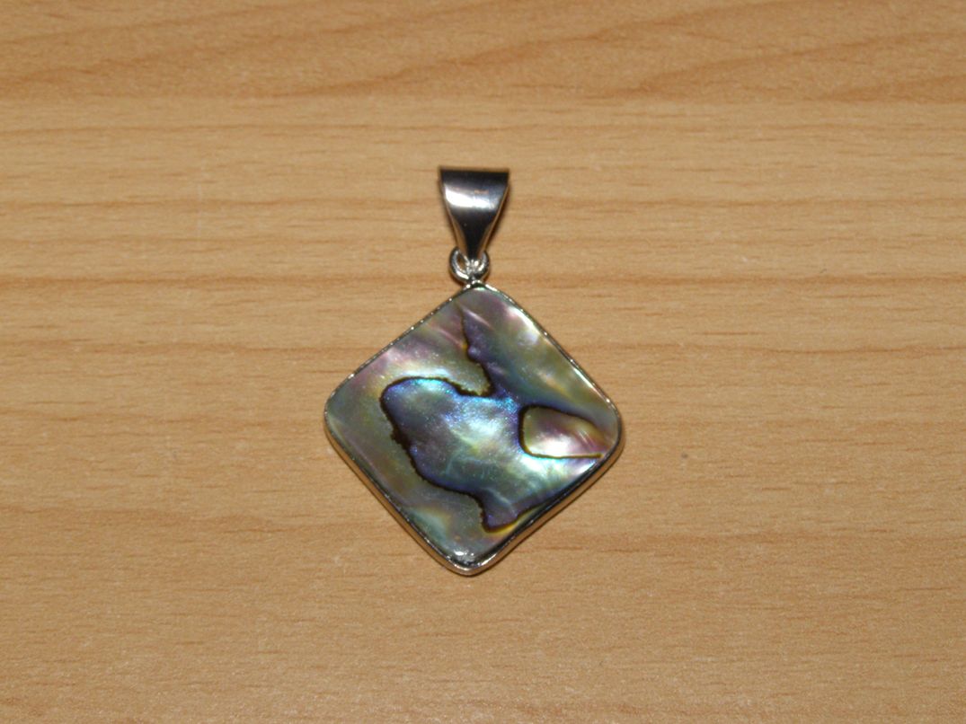 Paua mušle - přívěsek - čtverec v kovovém rámečku - kpmp24