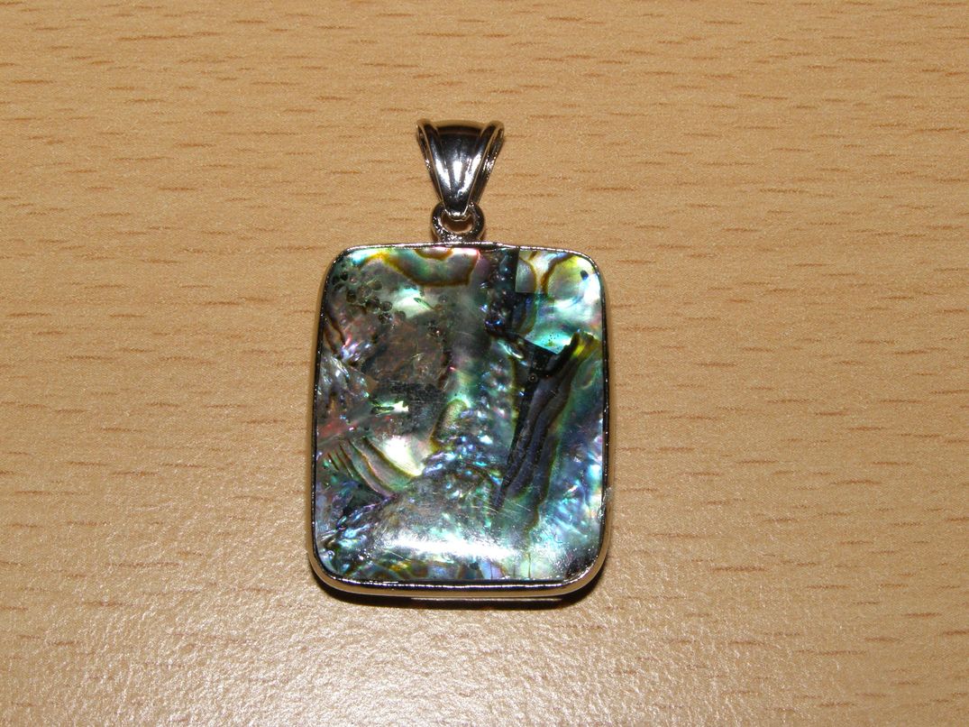 Paua mušle - přívěsek - obdélníček v kovovém rámečku - kpmp37