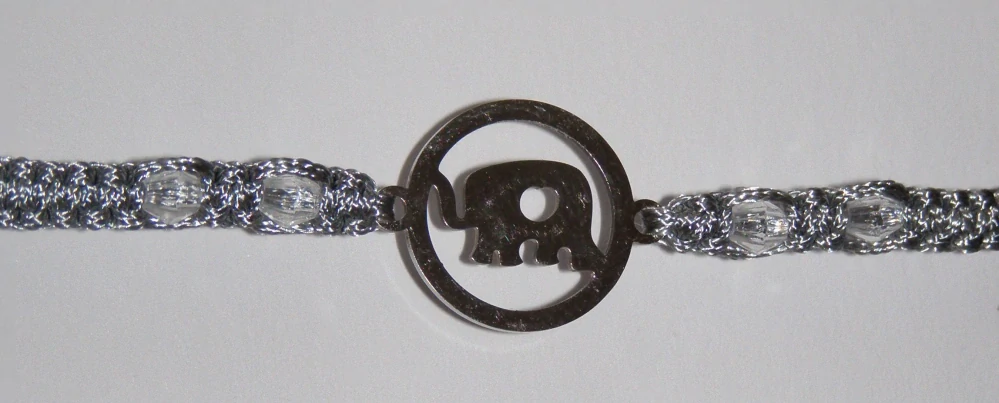 Drhaný Shamballa náramek - nerez - Slon - šedá šňůrka - dnn16