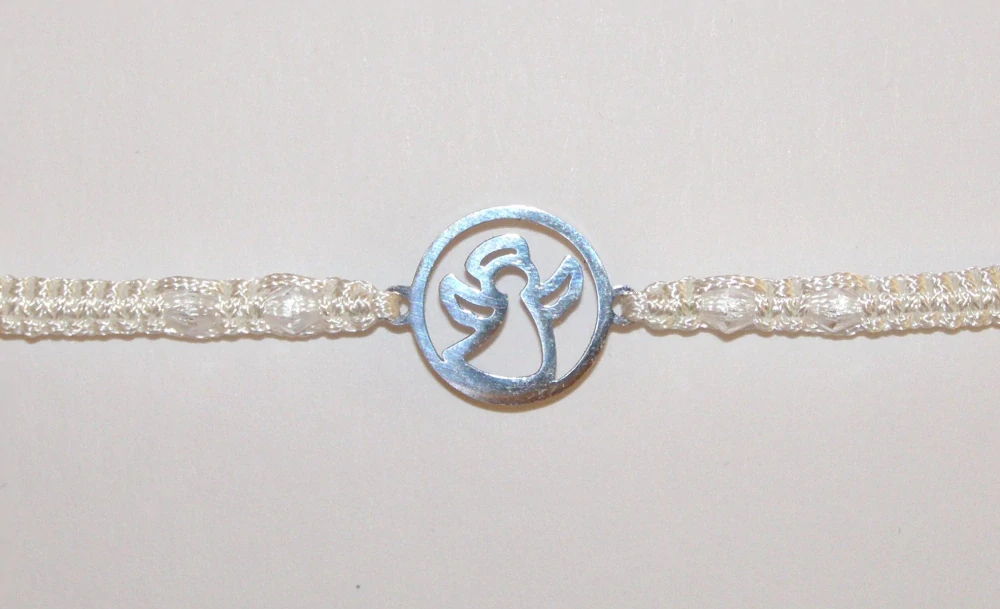 Drhaný Shamballa náramek - nerez - Anděl - bílá šňůrka - dnn25