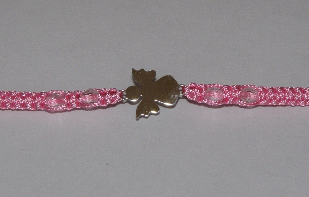 Drhaný Shamballa náramek - nerez - Anděl - růžová šňůrka - dnn34