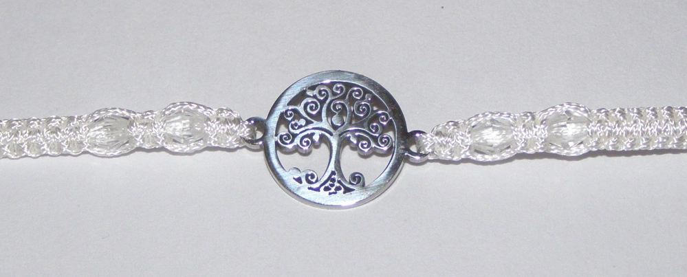 Drhaný Shamballa náramek - nerez - Strom života - bílá šňůrka - dnn21