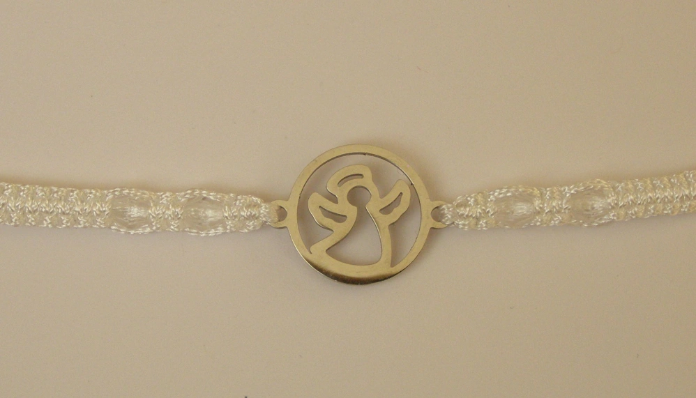 Drhaný Shamballa náramek - nerez - Anděl - bílá šňůrka - dnn25