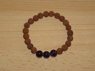 Rudraksha - kulička 8 mm - Náramek s ametystem - run11