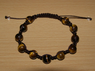 Drhaný Shamballa náramek - tygří oko - hnědá šňůrka - dn24
