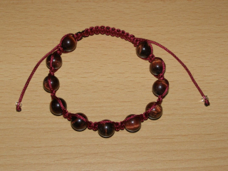 Drhaný Shamballa náramek - býčí oko - vínová šňůrka - dn10