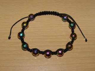 Drhaný Shamballa náramek - pokovený achát - černá šňůrka - dn8