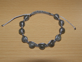 Drhaný Shamballa náramek - labradorit - šedá šňůrka - dn7