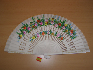 Vějíř dřevěný oboustranný - slonová kost - v41