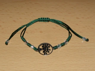 Drhaný Shamballa náramek - nerez - Strom života - tmavě zelená šňůrka - dnn1