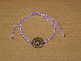 Drhaný Shamballa náramek - nerez - Květ života - světle fialová šňůrka - dnn4