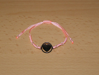 Drhaný Shamballa náramek - nerez - Srdíčko - lososová šňůrka - dnn5