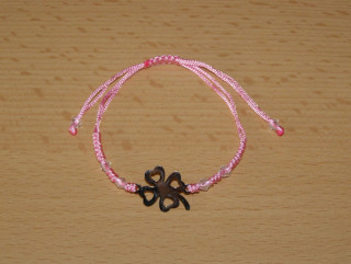 Drhaný Shamballa náramek - nerez - Čtyřlístek - růžová šňůrka - dnn6