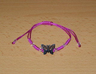 Drhaný Shamballa náramek - nerez - Motýlek - fialová šňůrka - dnn7