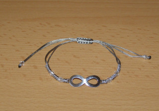 Drhaný Shamballa náramek - nerez - Nekonečno - šedá šňůrka - dnn10