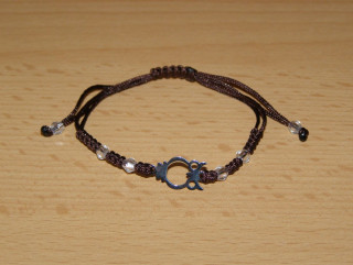 Drhaný Shamballa náramek - nerez - Sova - hnědá šňůrka - dnn14